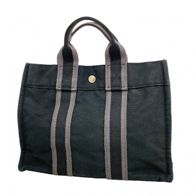 【6gd4763-k】エルメス トートバッグ フールトゥPM キャンバス ブラック シルバー金具【中古】レディース