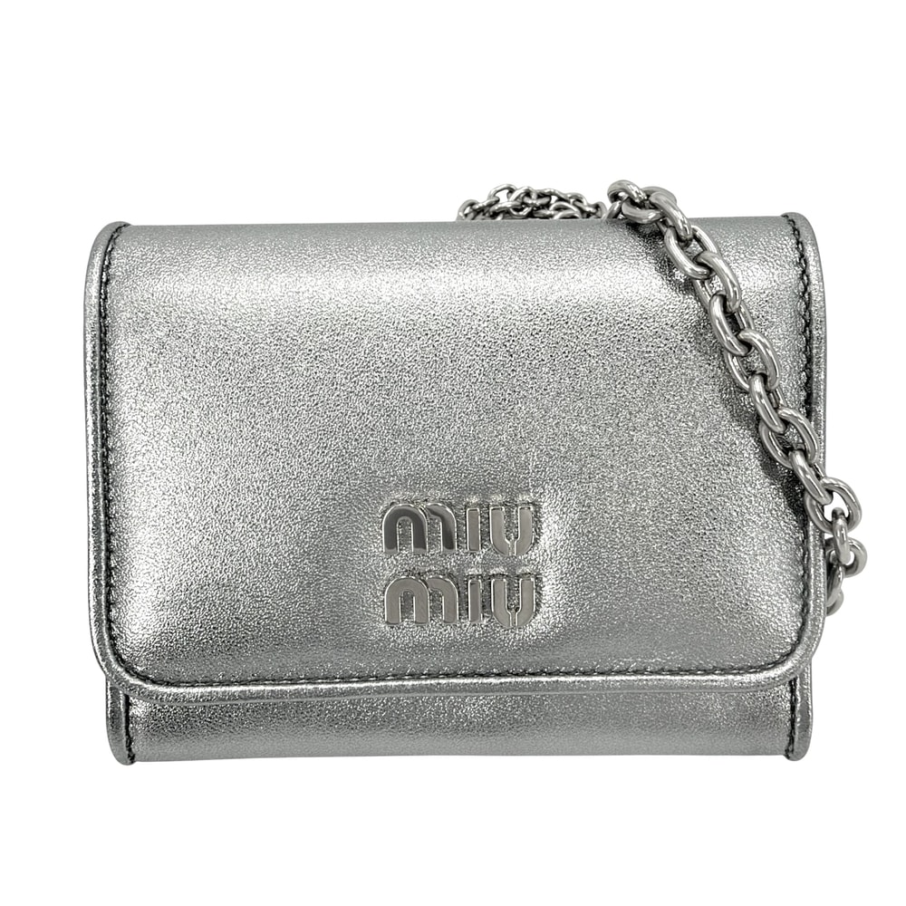 MIUMIU ミュウミュウ ショルダーバッグ コインケース チェーン 肩掛け 斜め掛け 5MR030 レザー    シルバー シルバー金具 レディース【中古品】