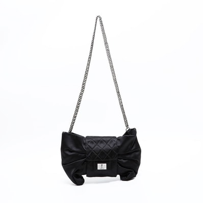 シャネル CHANEL 12番台 2008-2009 サテン チェーン リボン ショルダーバッグ【中古】