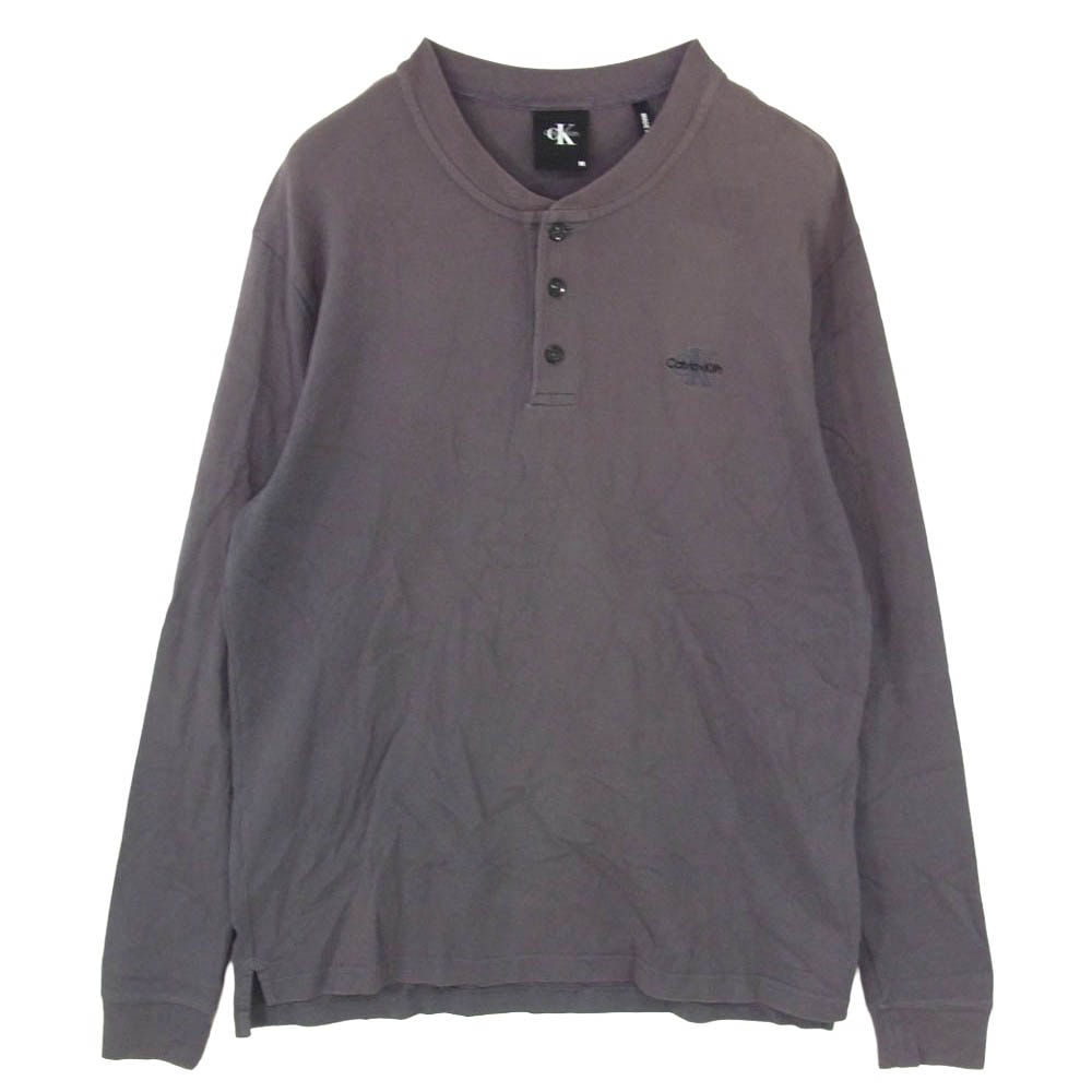CALVIN KLEIN カルバンクライン KITH キス 胸ロゴ刺繍 ヘンリーネック 長袖 Tシャツ カットソー グレー系 M【中古】