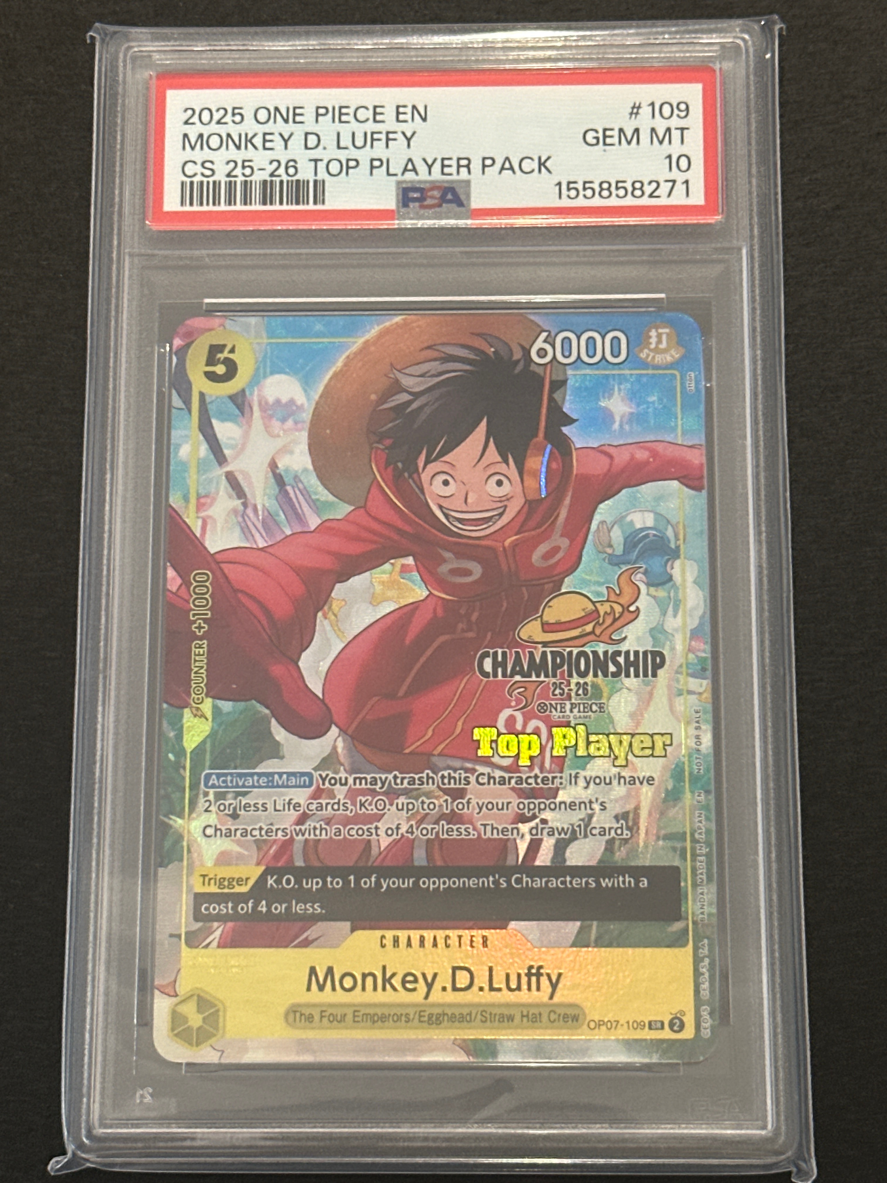 Monkey.D.Luffy SR [OP07-109] [EN](Promotional Card "CS 25-26 Top Player Pack") — PSA 10