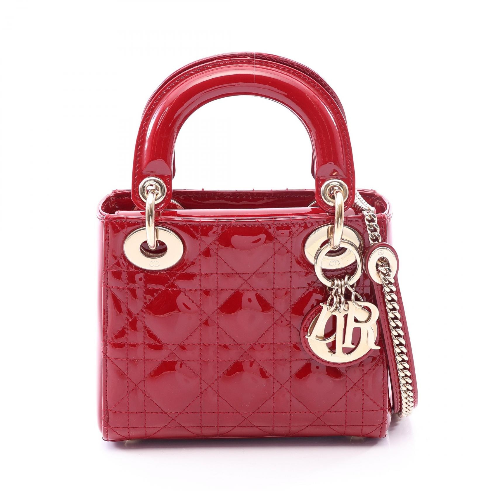 ディオール Dior レディディオール ミニ カナージュ 2WAY ハンドバッグ バッグ パテントレザー レディース レッド系 【中古】
