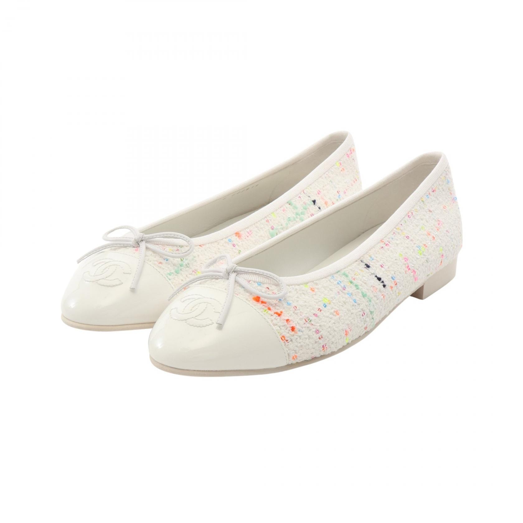 シャネル CHANEL BALLERINA バレリーナ パンプス 靴 パテントレザー ファブリック レディース ホワイト系 / マルチカラー G02819 【中古】