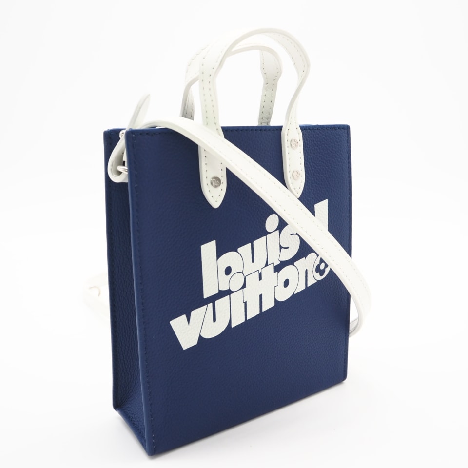 美品 LOUIS VUITTON ルイ・ヴィトン レザー サックプラ XS エブリデイLV M80841 2wayショルダーバッグ ブルー ホワイト レザー レディース