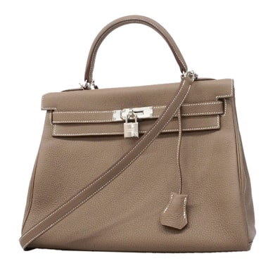 【6he5765-g】エルメス ハンドバッグ ケリー32 トゴ エトゥープ シルバー金具 K刻印 2wayバッグ【中古】レディース