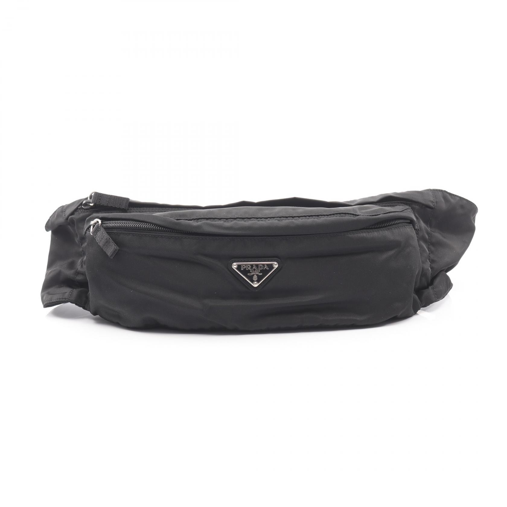 プラダ PRADA 三角プレート ウエストバッグ ボディバッグ バッグ ナイロン レディース ブラック系 【中古】