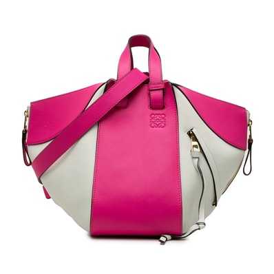 ロエベ アナグラム ハンモック スモール ショルダーバッグ 2WAY ハンドバッグ ピンク ホワイト レザー レディース LOEWE 【中古】