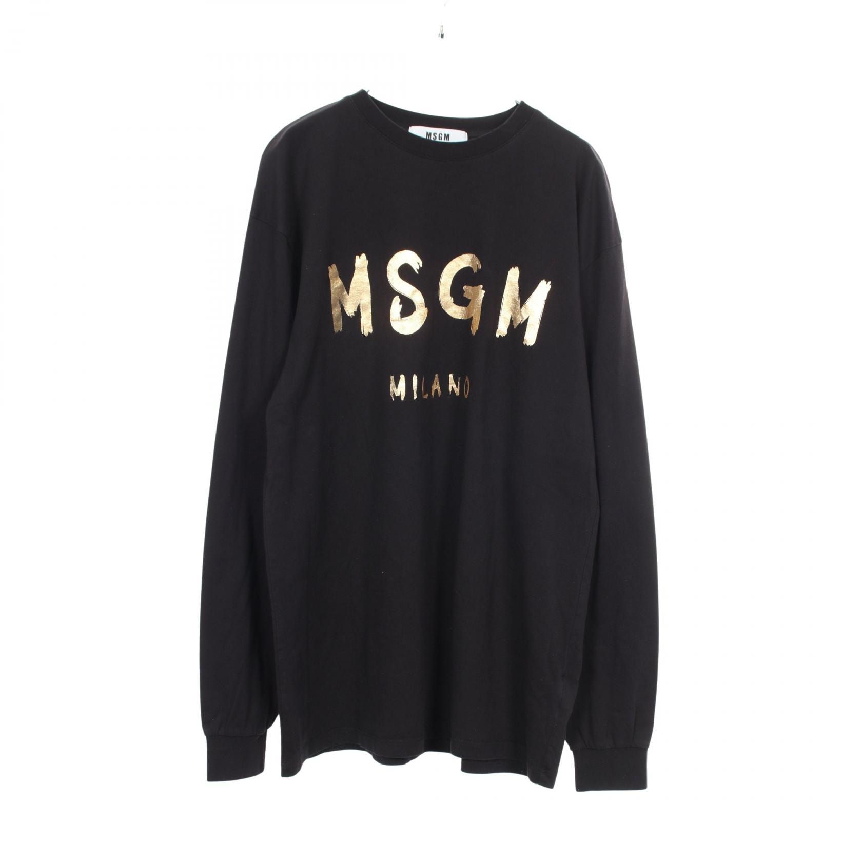 エムエスジーエム MSGM ロゴプリント 長袖Tシャツ 衣料品 トップス コットン メンズ ブラック系 / ゴールド系 3240MM200M 【中古】