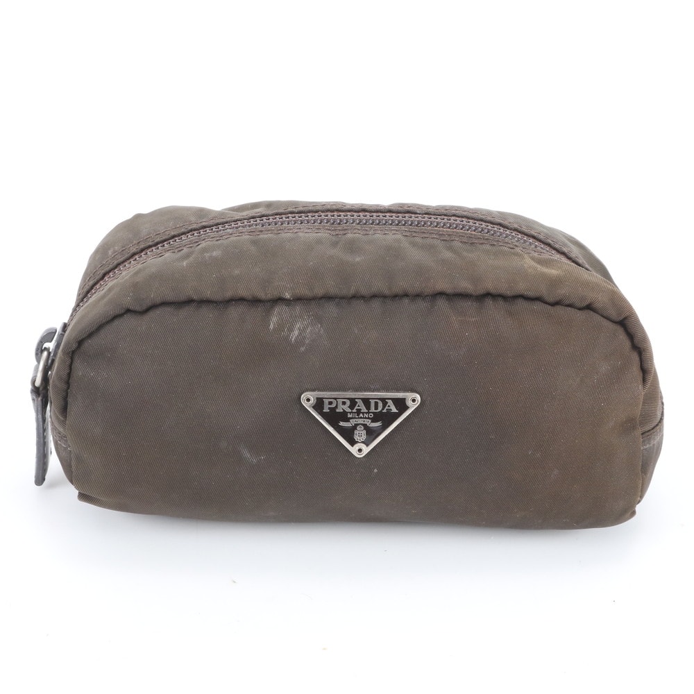 プラダ テスート ナイロントライアングルロゴポーチ レザー×ナイロン