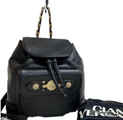 希少 VERSACE オールレザー サンバースト リュック バックパック 金 黒