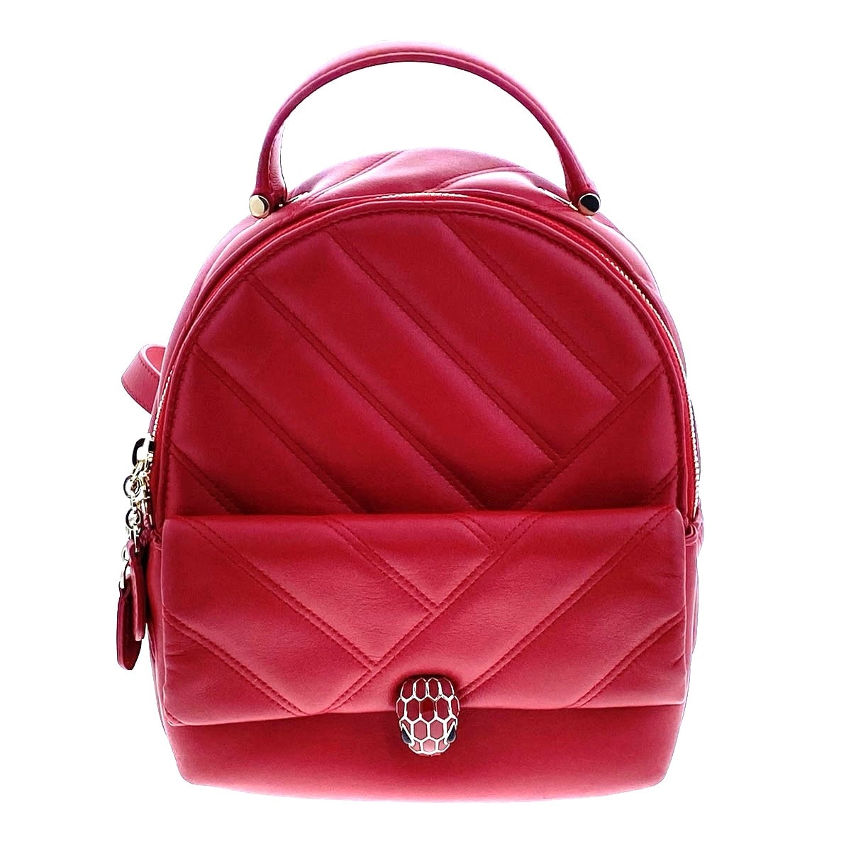 BVLGARI ブルガリ セルペンティ フォーエバー カボション デイパック バックパック リュック 288775 カーフ レッド  レディース【中古】