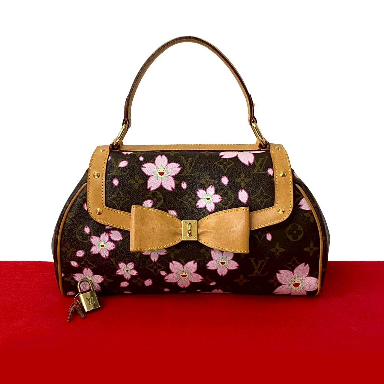 LOUIS VUITTON ルイヴィトン サックレトロ PM モノグラム チェリーブロッサム 村上隆コラボ レザー PVC ハンドバッグ ブラウン
 522-6