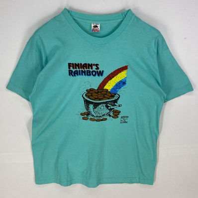 古着 フルーツオブザルーム FRUIT OF THE LOOM USA製 半袖Tシャツ クルーネック シングルステッチ 片面 XL ブルー系 プリント メンズ