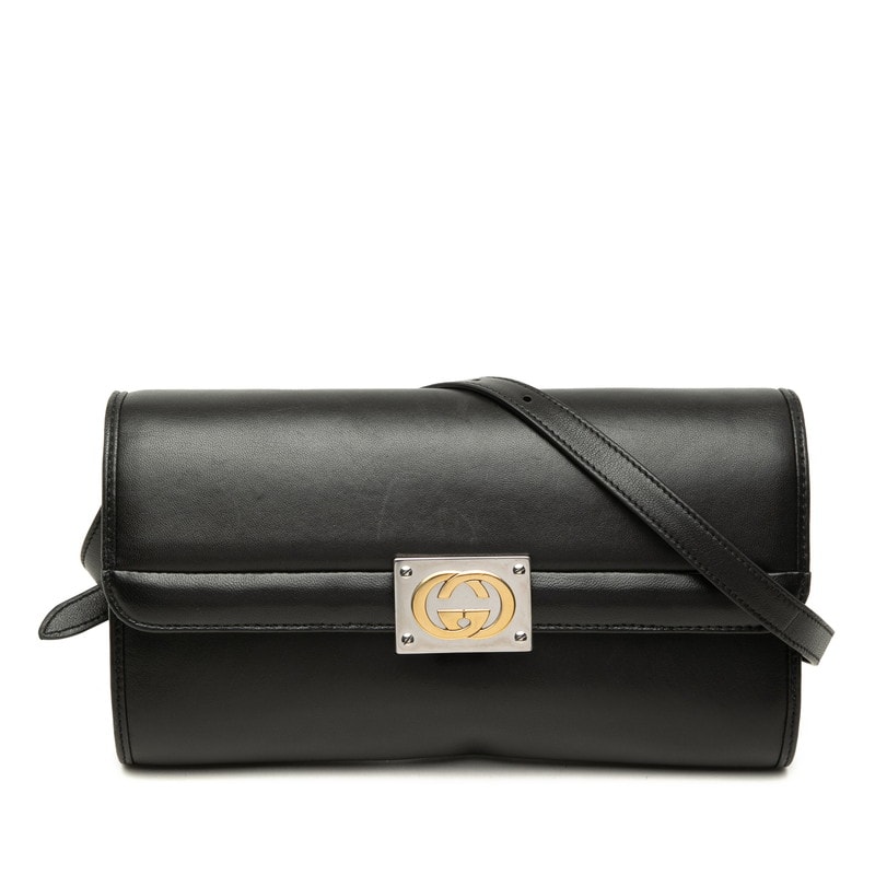 グッチ インターロッキングG 斜め掛け ショルダーバッグ 628521 ブラック レザー レディース GUCCI 【中古】
