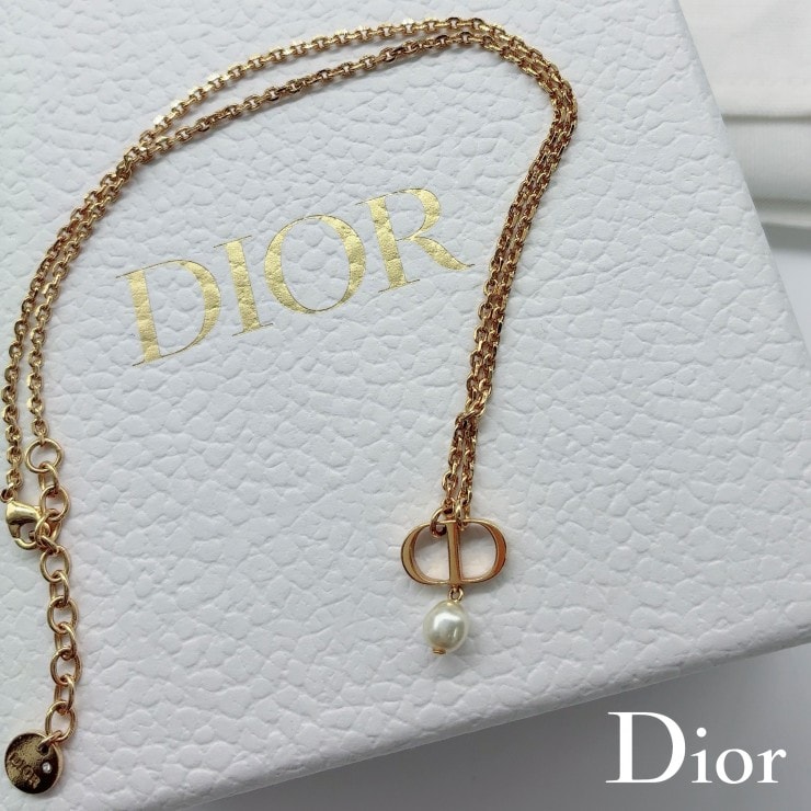 Christian Dior クリスチャン ディオール CDロゴ パール ネックレス アクセサリー ゴールド ★美品★