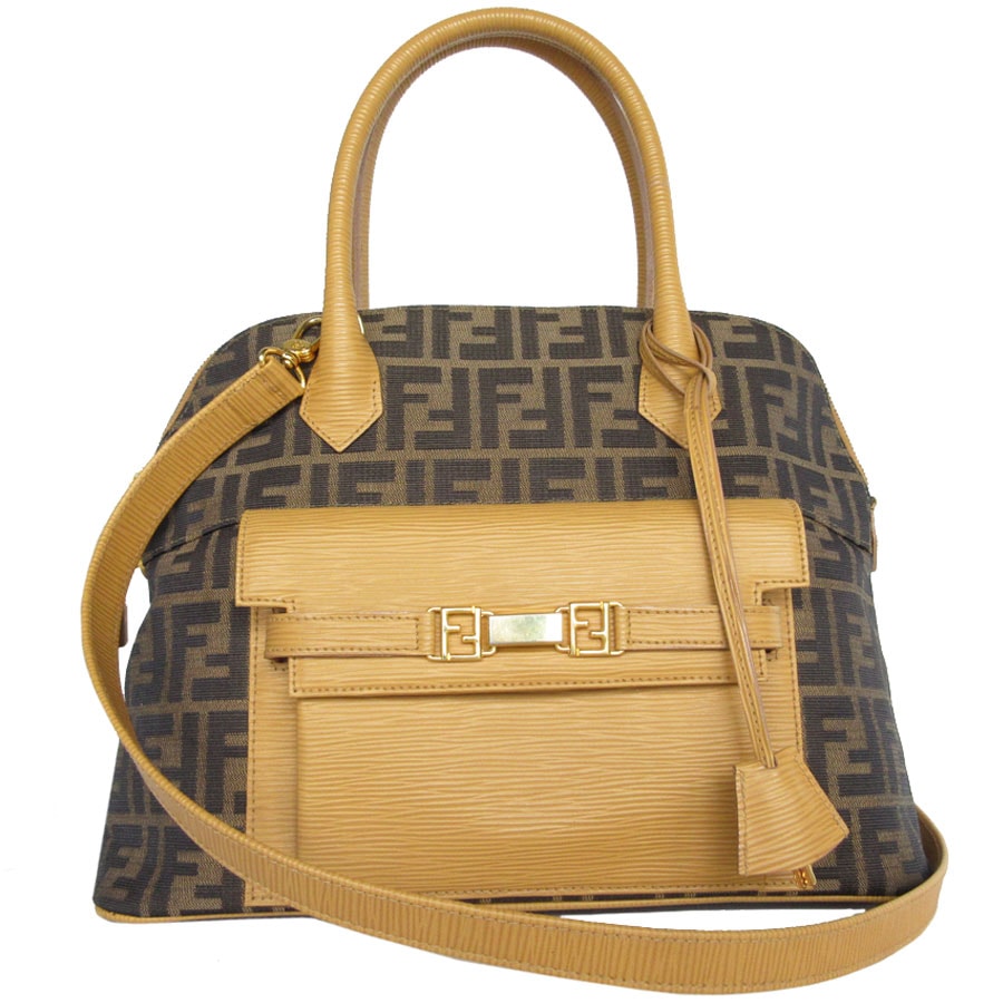 フェンディ FENDI ハンドバッグ ショルダーバッグ ズッカ ナイロンキャンバス/レザー ブラウン レディース【中古】 k0010