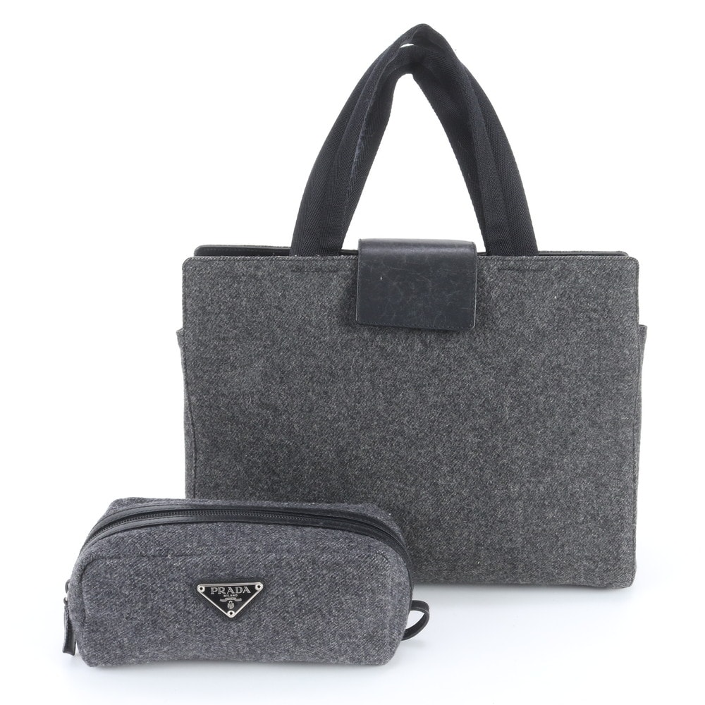 ■美品 プラダ トライアングルロゴ ポーチ 付トート バッグ