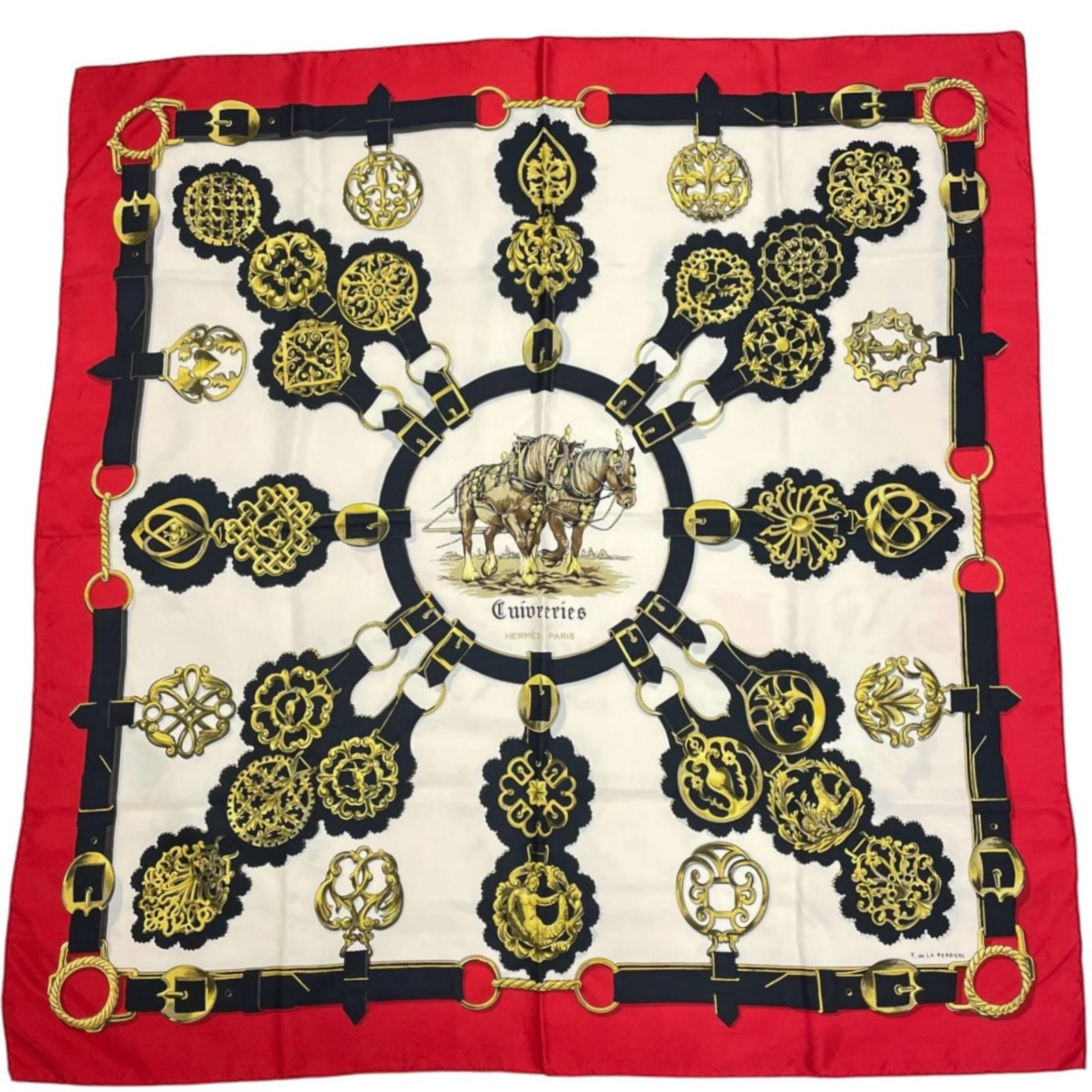 HERMES エルメス 「Cuivreries(銅細工)」 スカーフ シルク マルチカラー レディース カレ90【中古】