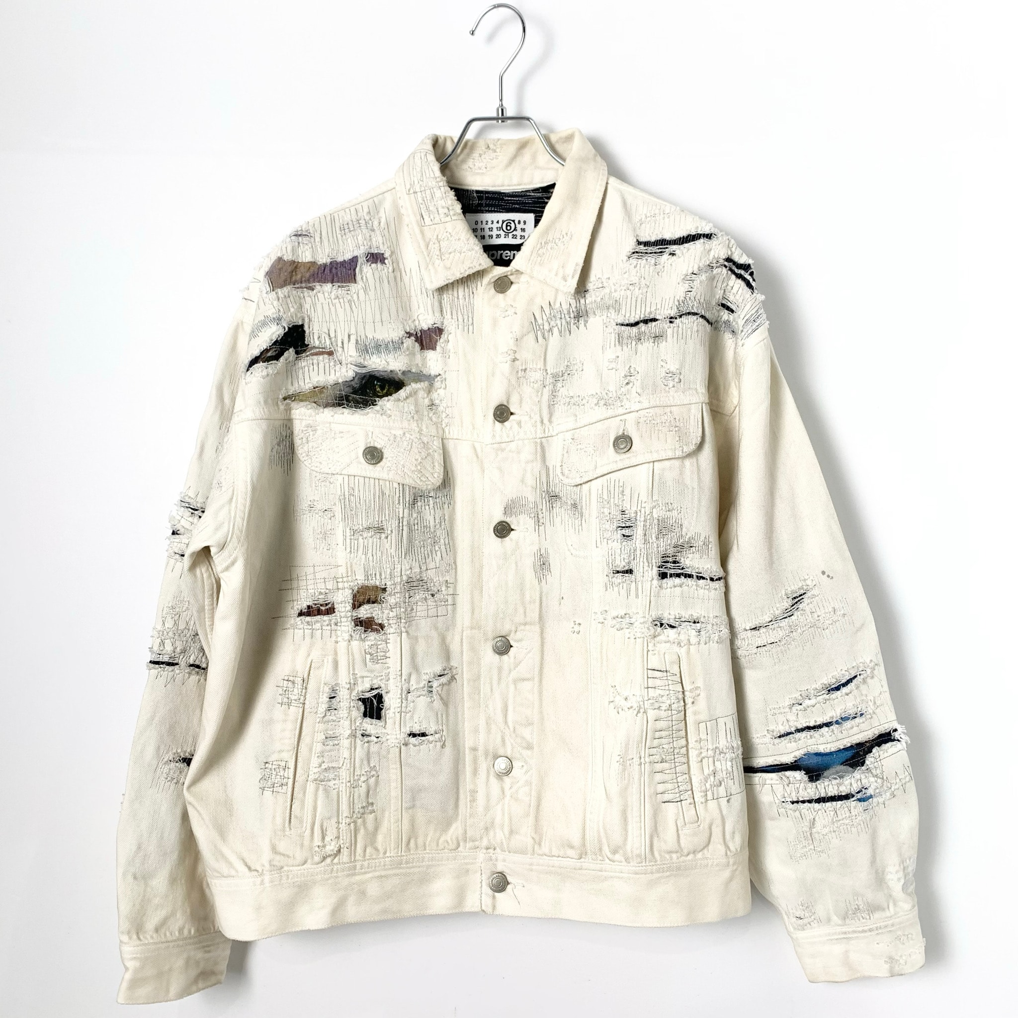 Supreme x MM6 Maison Margiela Distressed Selvedge Denim Trucker Jacket "White"