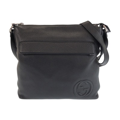 美品 GUCCI グッチ インターロッキング ブラック 黒 シルバー金具 レザー ショルダーバッグ メッセンジャーバッグ 601395 【中古】