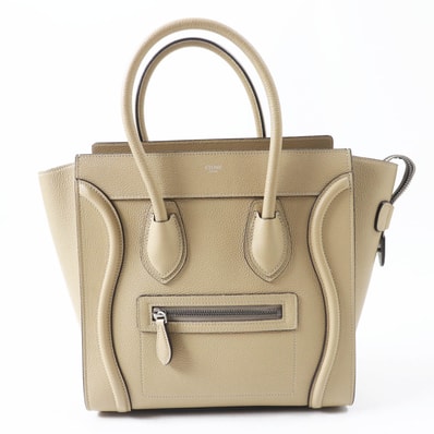 CELINE Micro Luggage Handbag In Drummed Calfskin "Dune"