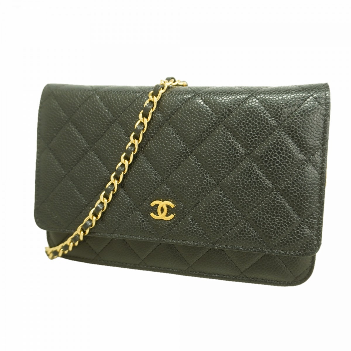 ★SALE【6fd5709】シャネル ショルダーウォレット マトラッセ キャビアスキン ブラック ゴールド金具【中古】レディース