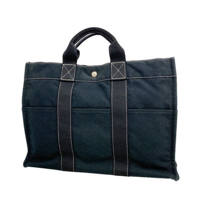 【6kc2536】エルメス トートバッグ フールトゥMM キャンバス ブラック シルバー金具【中古】レディース