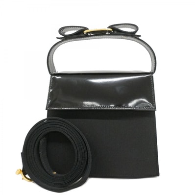 【6dc3726】サルヴァトーレフェラガモ ハンドバッグ ヴァラ キャンバス レザー ブラック ゴールド金具【中古】レディース