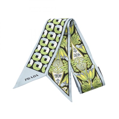 プラダ PRADA プリントシルクツイル スカーフ 衣料品 シルク レディース ブルー系 / マルチカラー 【中古】