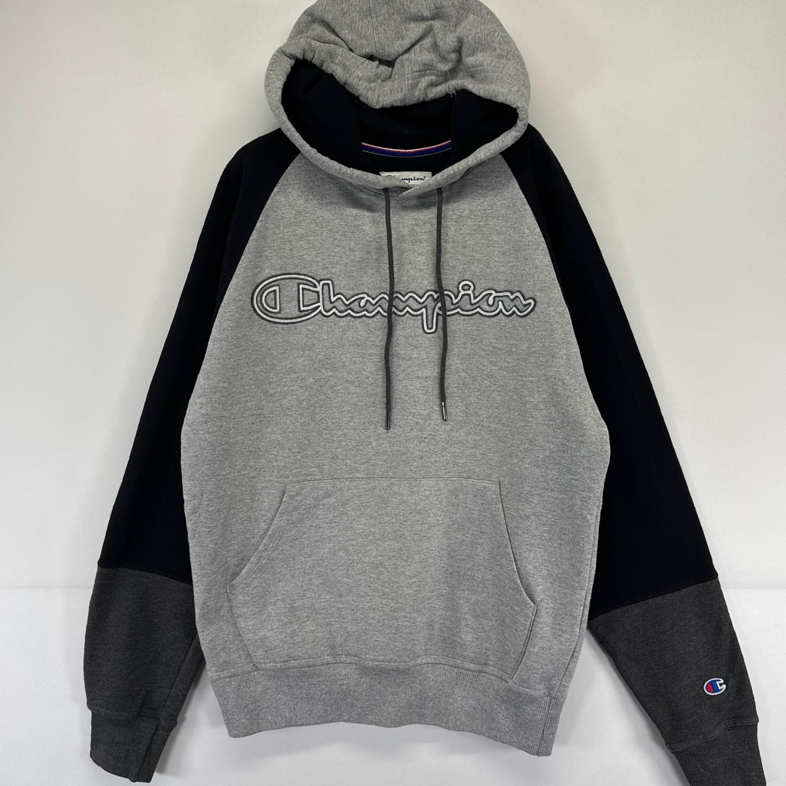 古着 チャンピオン Champion パーカー プルオーバー フーディ ビッグロゴ スウェット S  グレー系 メンズ
