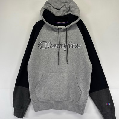 古着 チャンピオン Champion パーカー プルオーバー フーディ ビッグロゴ スウェット S グレー系 メンズ