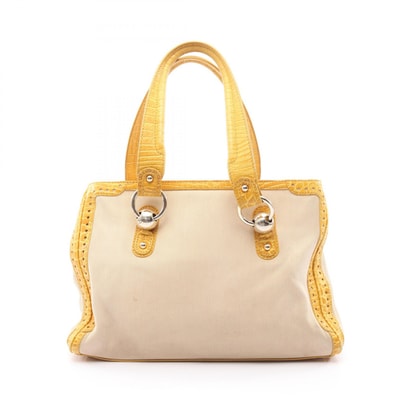 セリーヌ CELINE クロコ型押し ショルダーバッグ バッグ キャンバス レザー レディース ベージュ系 / イエロー系 【中古】