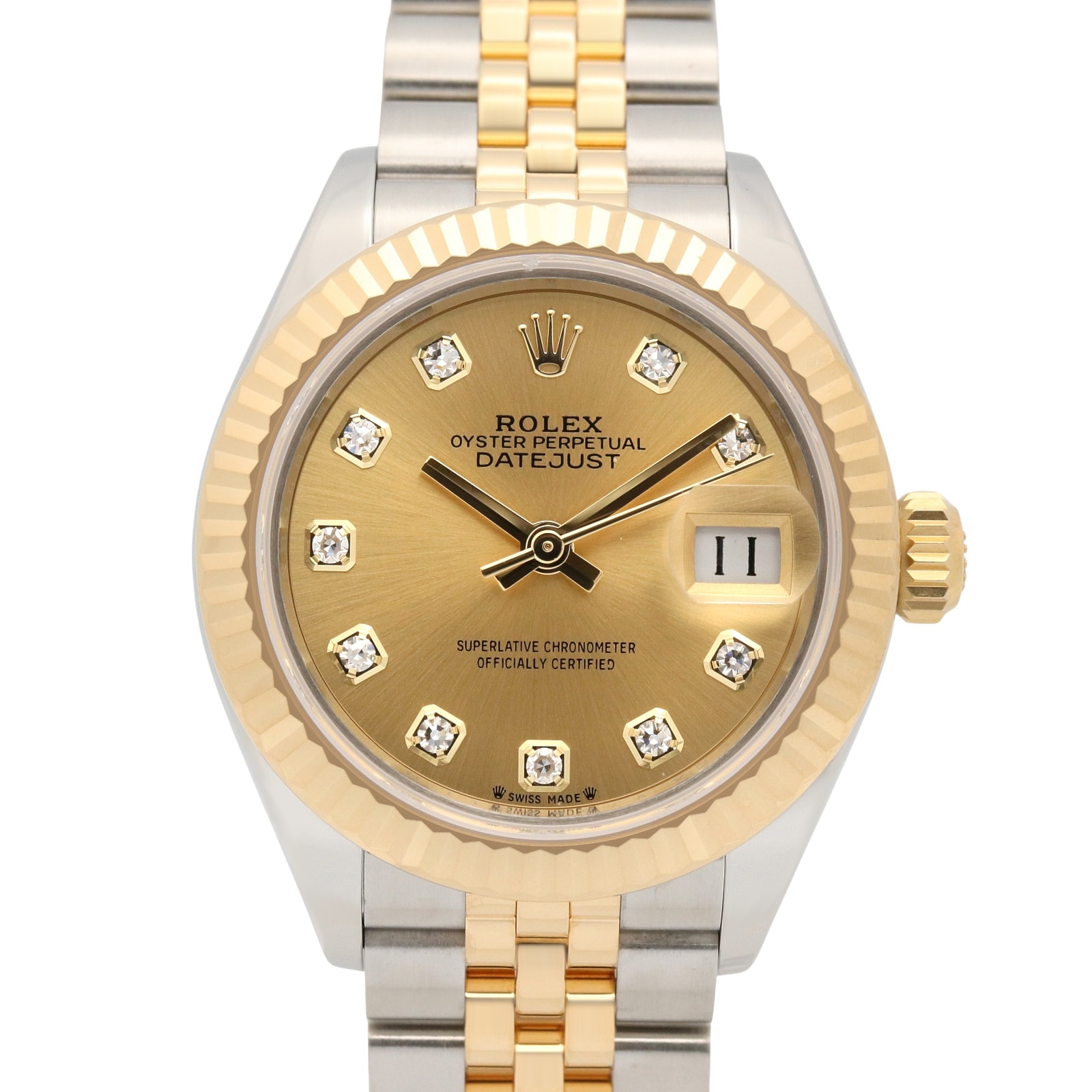 ロレックス ROLEX デイトジャスト 10Pダイヤ ランダム番 腕時計 時計 K18(イエローゴールド) ステンレススチール ダイヤモンド レディース ゴールド系 シャンパン/新ダイヤ 279173G 【中古】