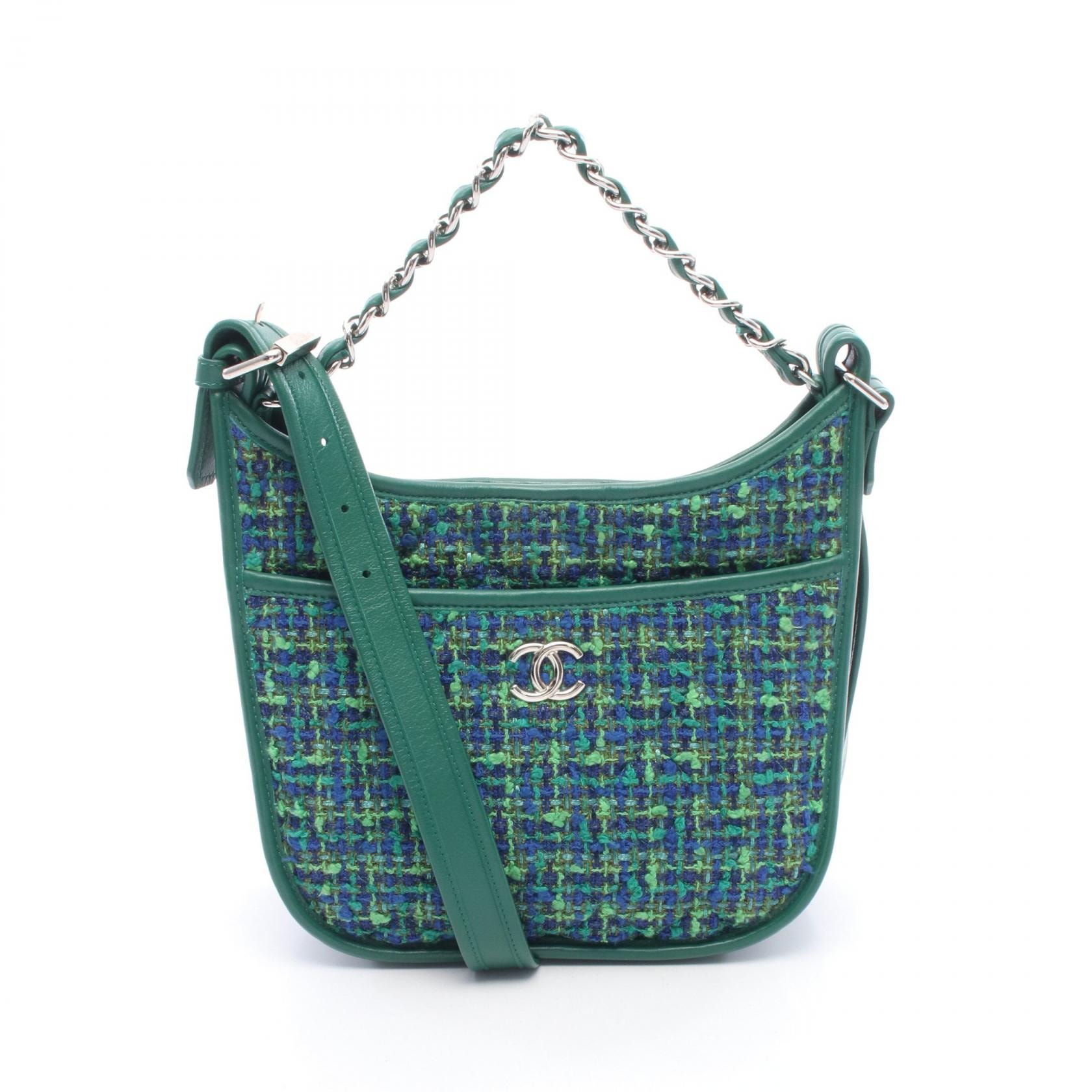 シャネル CHANEL マトラッセ ホーボー ショルダーバッグ バッグ ファブリック レザー レディース グリーン系 / ブルー系 / マルチカラー 【中古】