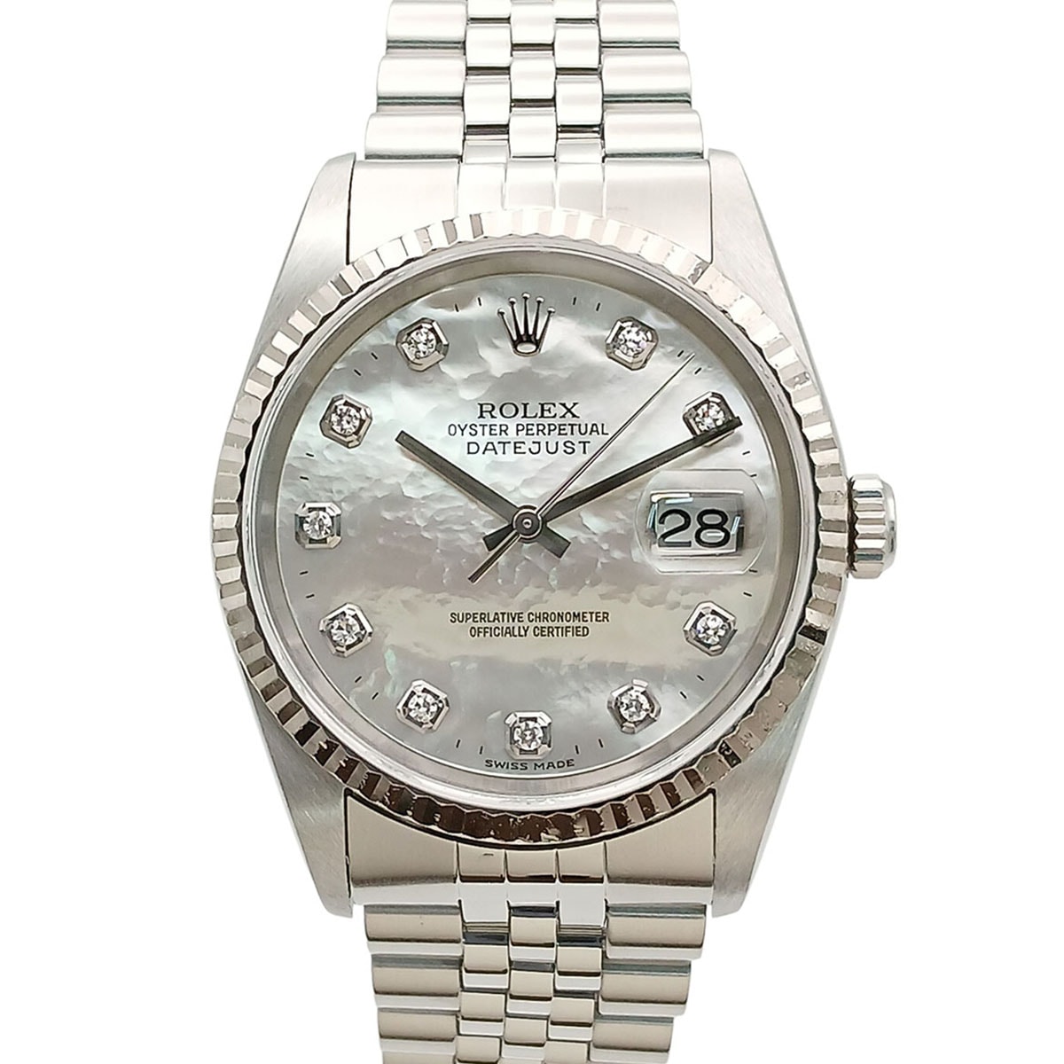 ROLEX ロレックス デイトジャスト MOP 10P 腕時計 16234NG ステンレススチール K18ホワイトゴールド シルバー  メンズ【中古】