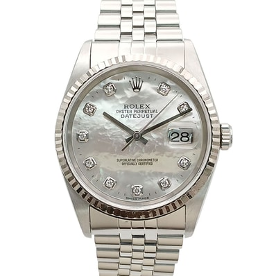 ROLEX ロレックス デイトジャスト MOP 10P 腕時計 16234NG ステンレススチール K18ホワイトゴールド シルバー メンズ【中古】