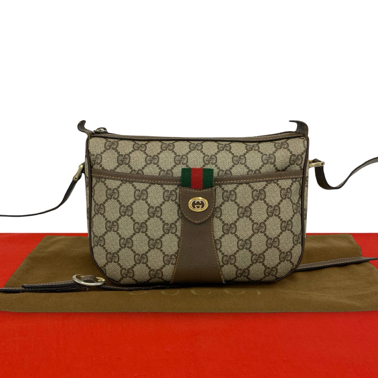 GUCCI グッチ シェリーライン GG ロゴ 柄 レザー PVC ショルダーバッグ ブラウン
0035b