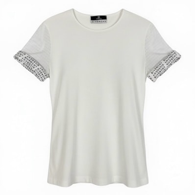 Givenchy ジバンシー リーブブランドロゴ ストレッチ素材 トップスカットソー ホワイト レーヨン スパンデックス/ 半袖Tシャツ A3-00161 【中古】