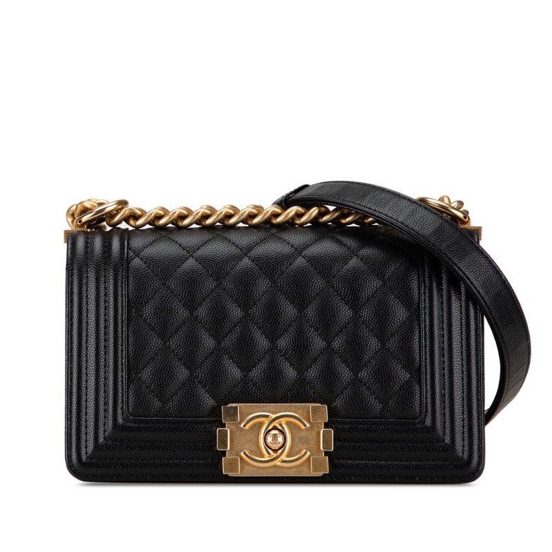 シャネル ボーイシャネル ココマーク チェーン ショルダーバッグ ハンドバッグ ブラック キャビアスキン レディース CHANEL 中古