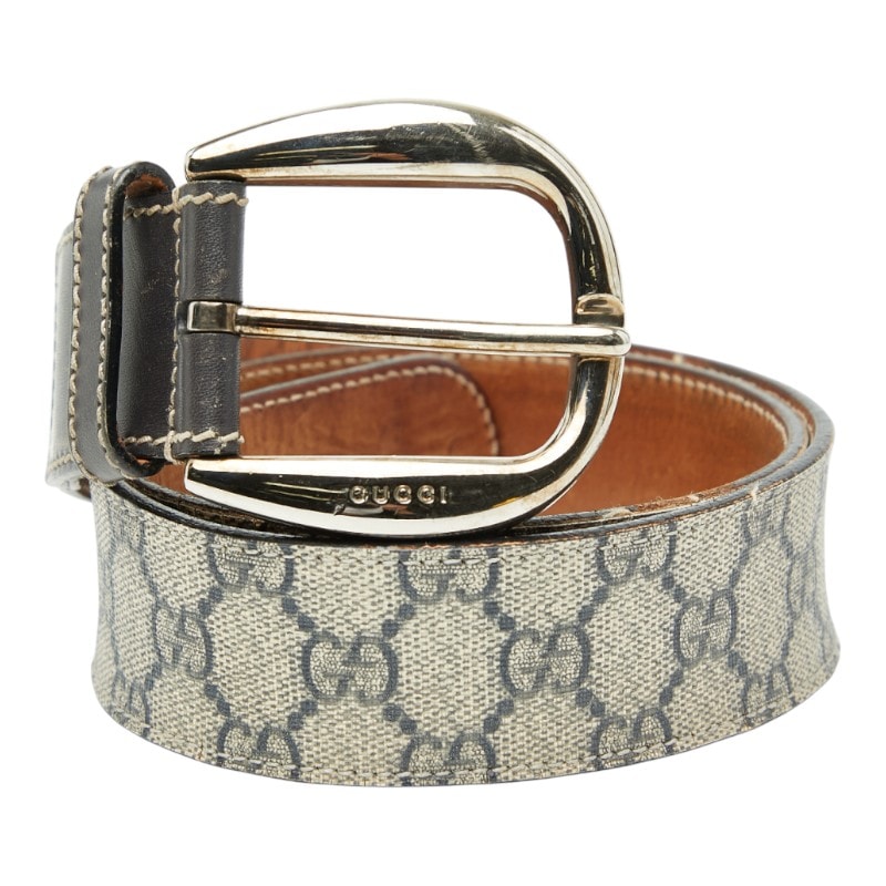 グッチ GGスプリーム ベルト 80/32 246380 ベージュ ブラウン PVC レザー レディース GUCCI 【中古】