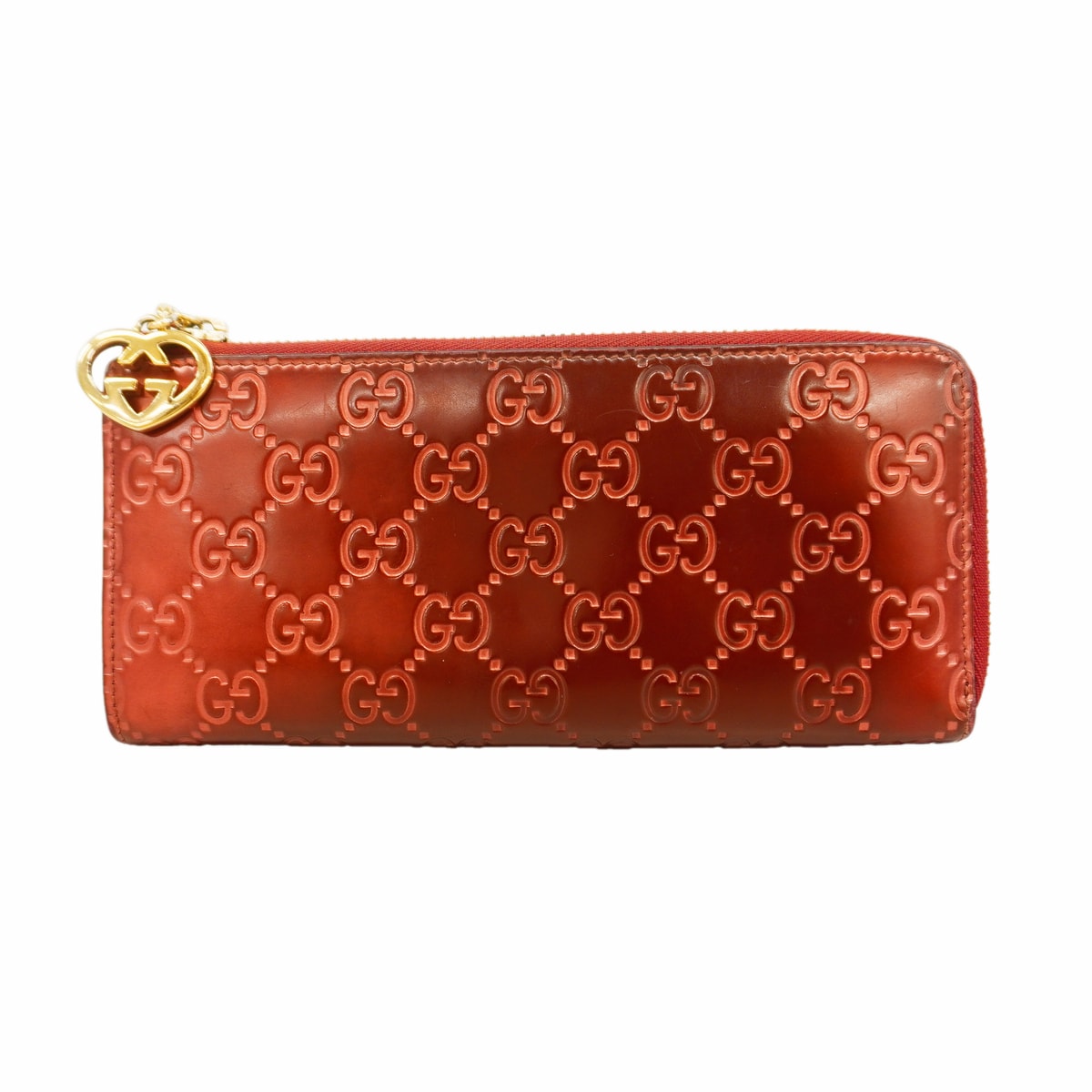 【6hc1694-k】グッチ 長財布 グッチシマ 295671 エナメル レッド シャンパンゴールド金具【中古】レディース