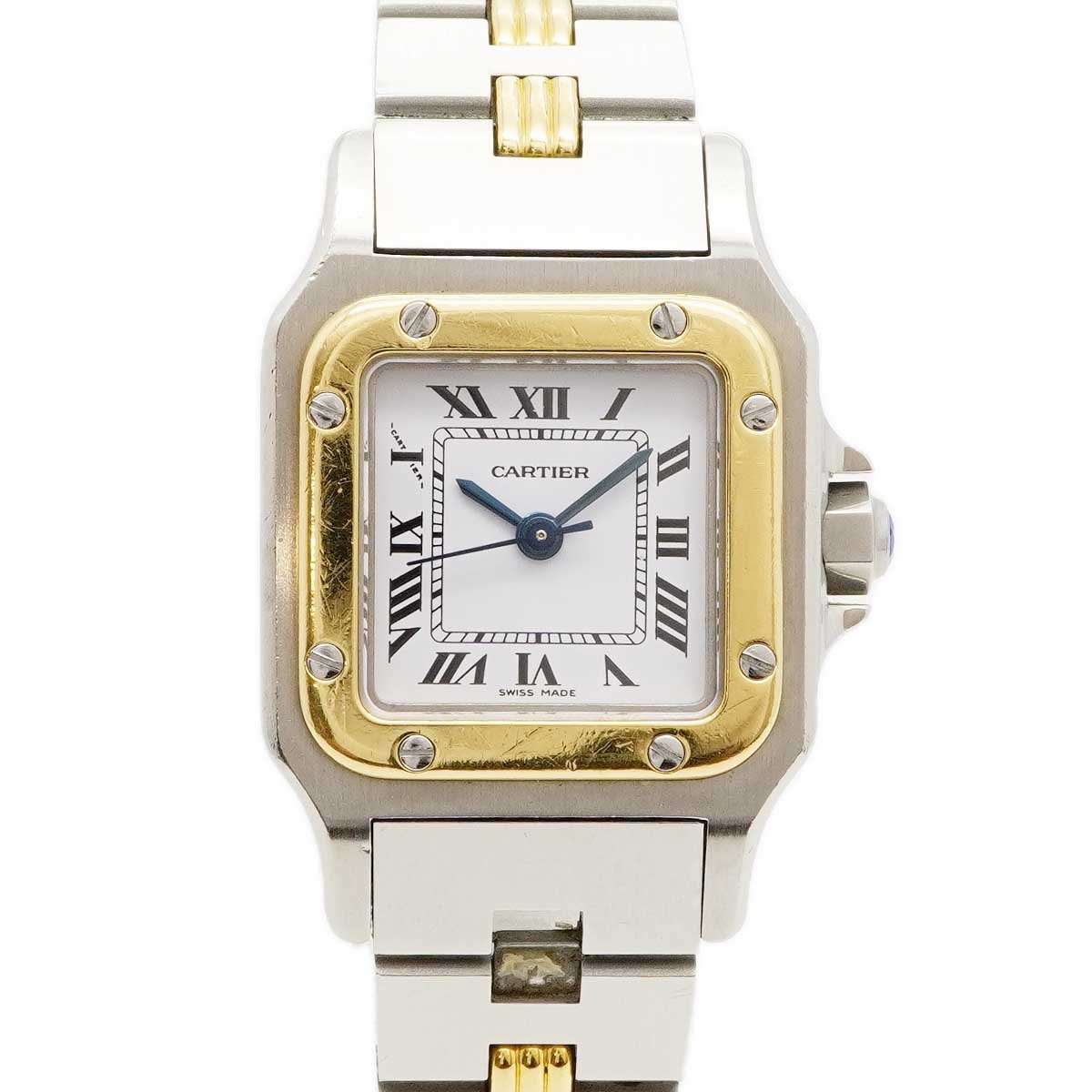 【6wdd0336】カルティエ サントスガルべSM ゴドロンブレス 0902 白文字盤【中古】腕時計 レディース