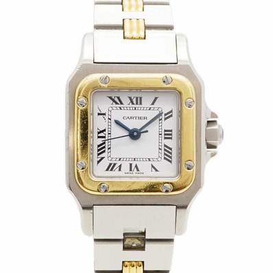 【6wdd0336】カルティエ サントスガルべSM ゴドロンブレス 0902 白文字盤【中古】腕時計 レディース