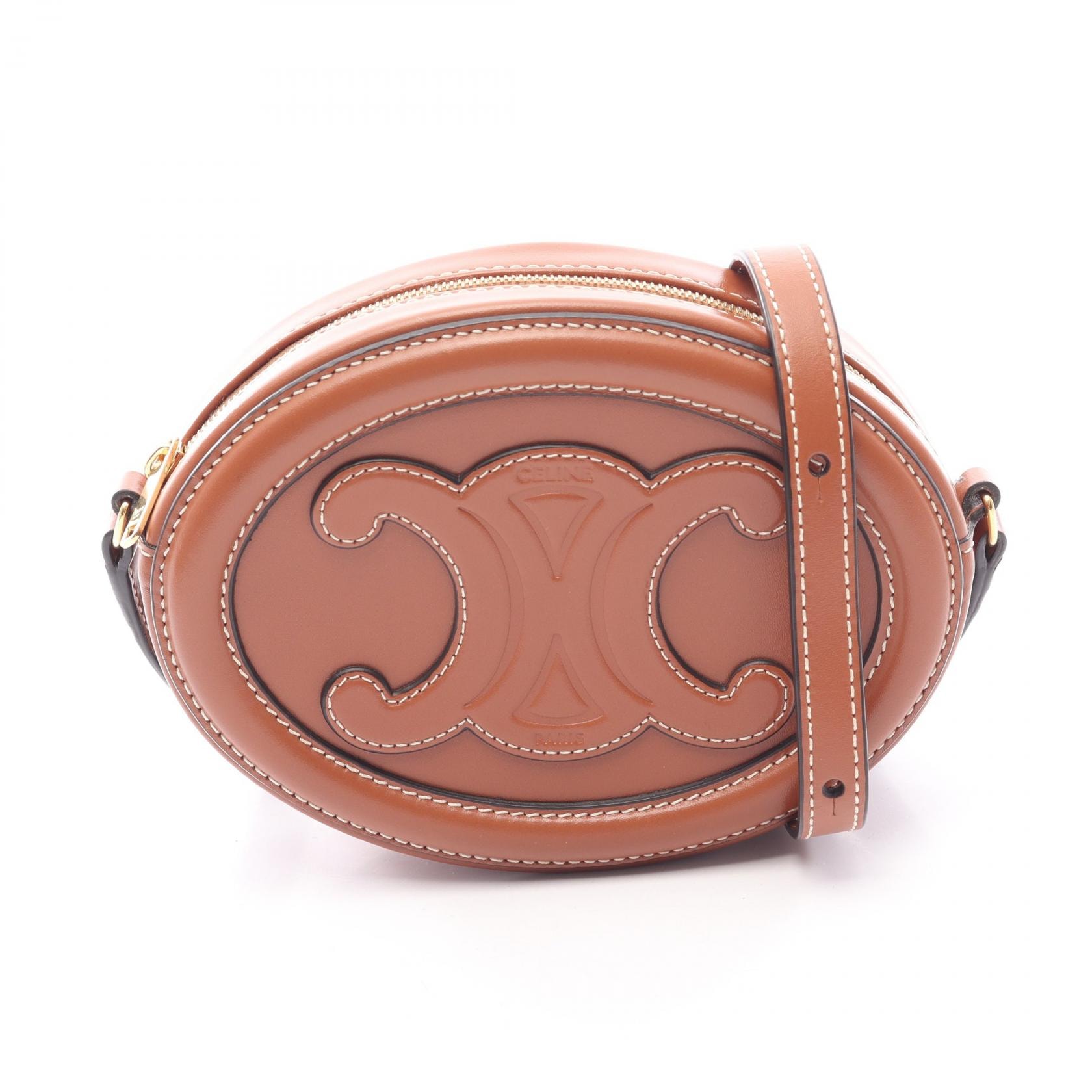 セリーヌ CELINE トリオンフ オバールパース キュイル ショルダーバッグ バッグ レザー レディース ブラウン系 10I703DPQ 【中古】