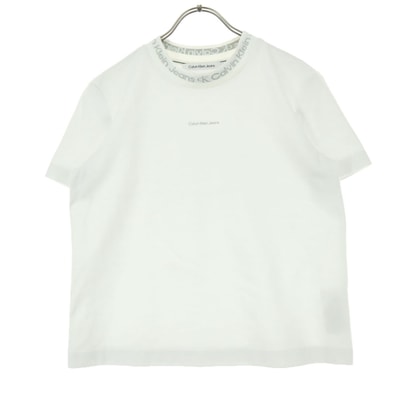 Calvin klein Jeans カルバンクラインジーンズ ブランドロゴ 半袖 モックネック Tシャツ S ホワイト