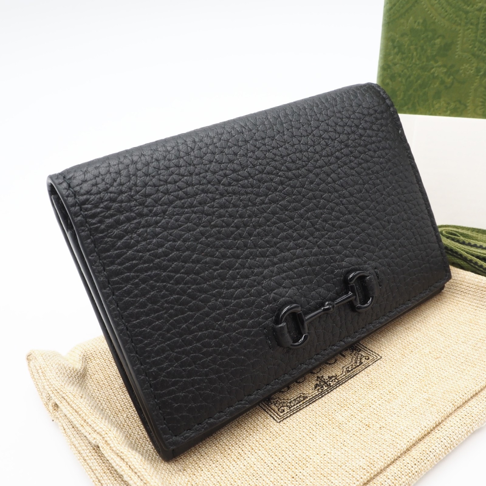 極美品 GUCCI グッチ レザー ホースビット コンパクトウォレット 745983 カードケース ブラック レザー メンズ