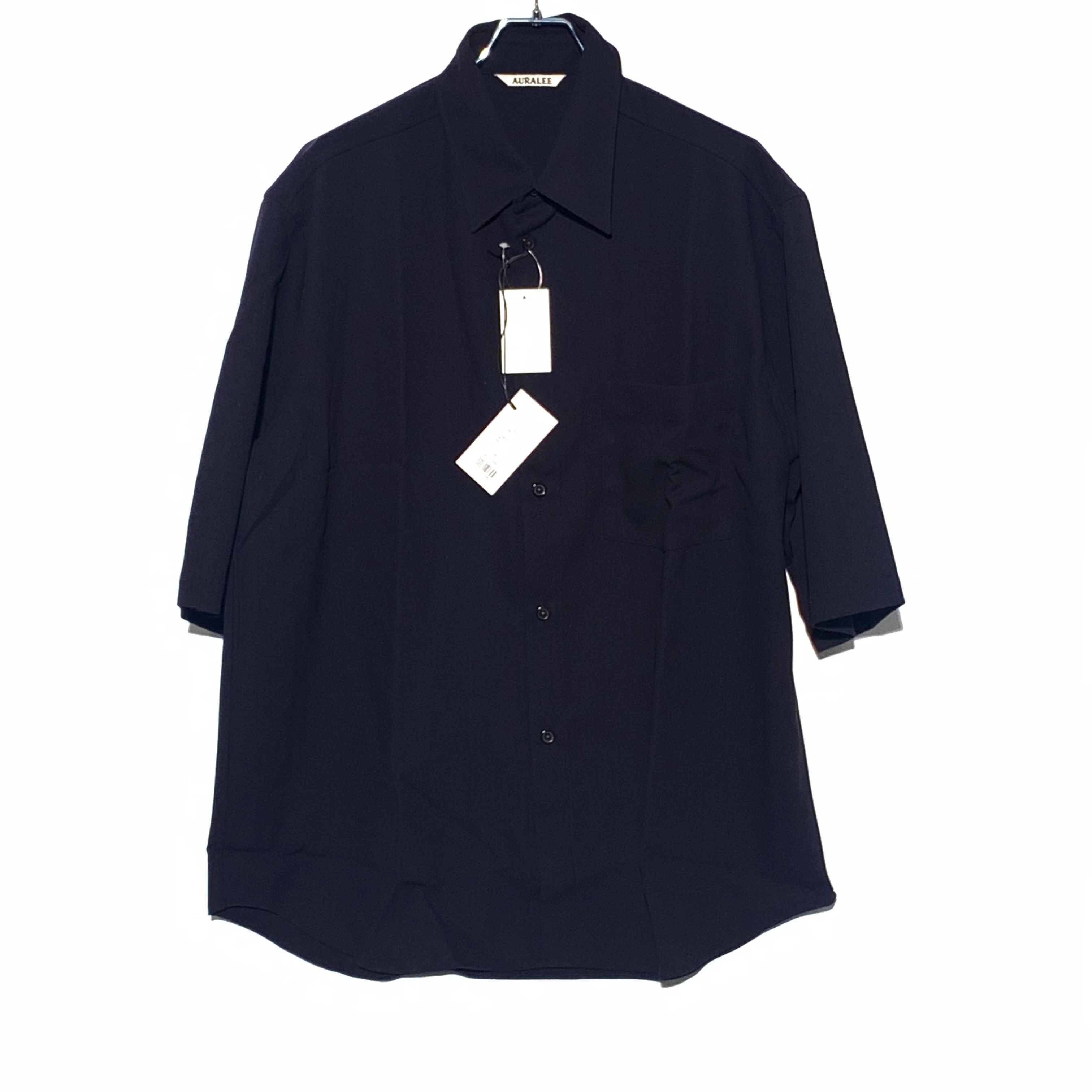 オーラリー ハードツイスト ウール ドビーシャツ "ダークネイビー"