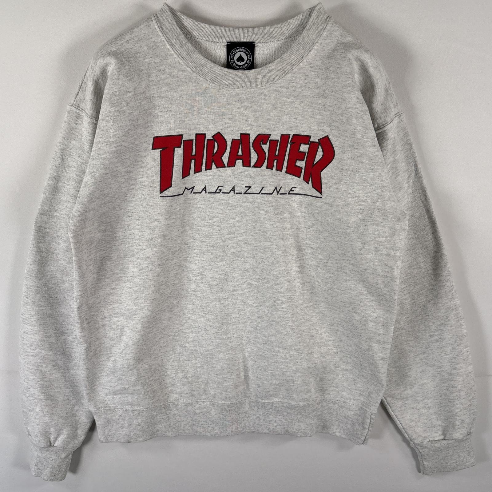 古着 スラッシャー THRASHER スウェット トレーナー ビッグロゴプリント スケーター  ストリート プルオーバー  S(34−36)  グレー メンズ