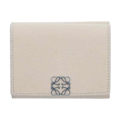 LOEWE ロエベ アナグラム 三つ折り財布 C821TR2X16 カーフ ベージュ シルバー金具 レディース【中古】