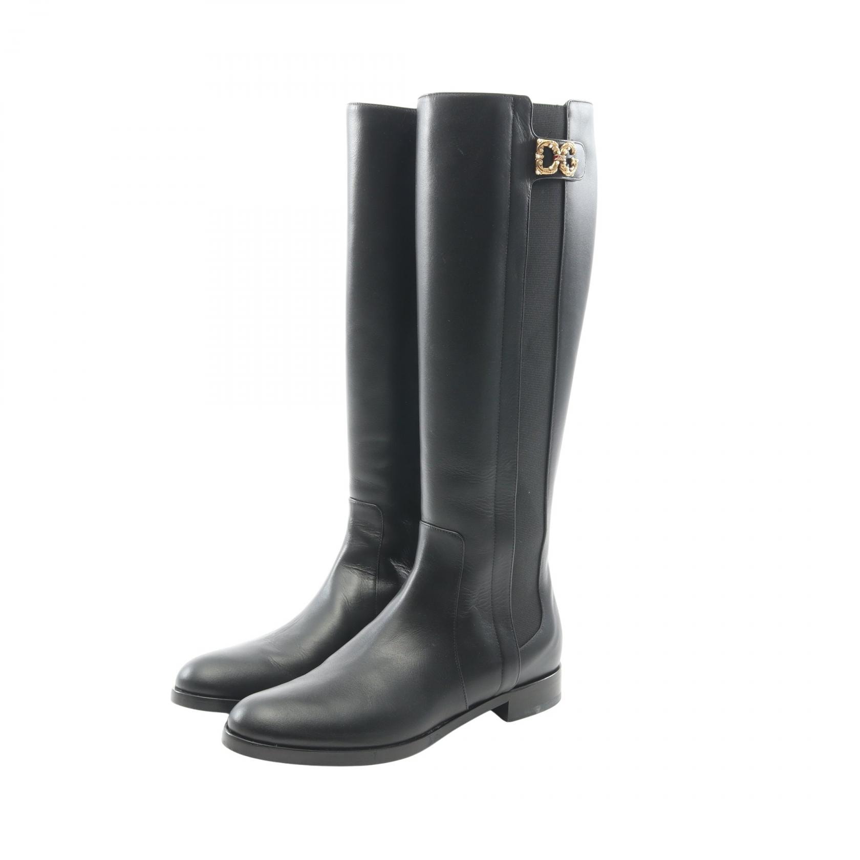 ドルチェアンドガッバーナ DOLCE & GABBANA DGロゴ ロング ブーツ 靴 レザー レディース ブラック系 【中古】